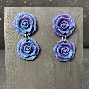 Purple and Blue Color Shift Rose Earrings